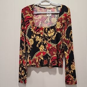 SALE!! Women's Black and Red Floral Long Sleeve Top